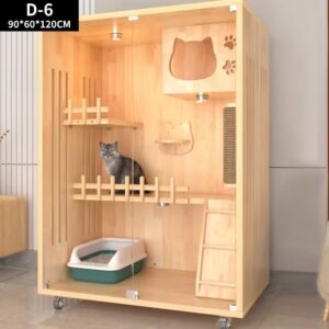 Chuồng mèo gỗ sang trọng mẫu D6 có đèn led và khay vệ sinh